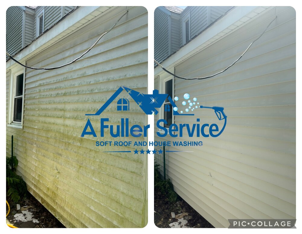 White home siding before and after cleaning